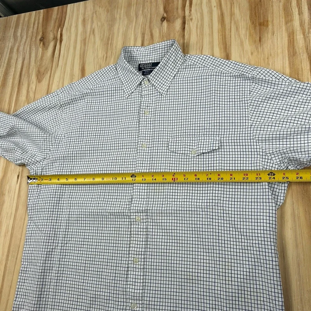 Polo Ralph Lauren Men's Large White Wyatt Check Long Sleeve Button Shirt Pocket